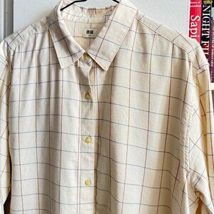 BRAND NEW | UNIQLO SOFT BRUSH BEIGE WHITE PLAID BUTTON SHIRT | SIZE L